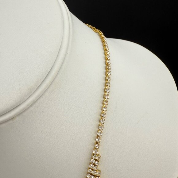 Gold Rhinestone Necklace With Scalloped Design & Aurora Borealis Crystals - Picture 7 of 8